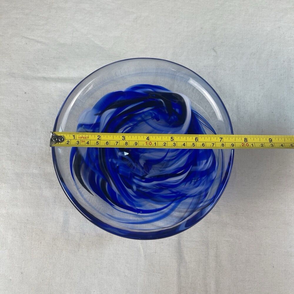 Kosta Boda Swedish Art Glass Bowl Cobalt Blue Swirl Signed Modern Scandinavian - Picture 6 of 8